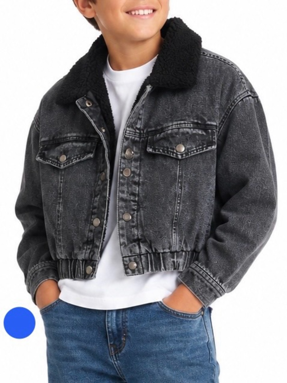 Highway Jeans Sherpa Lined Cropped Denim Jacket Black Wash Size M